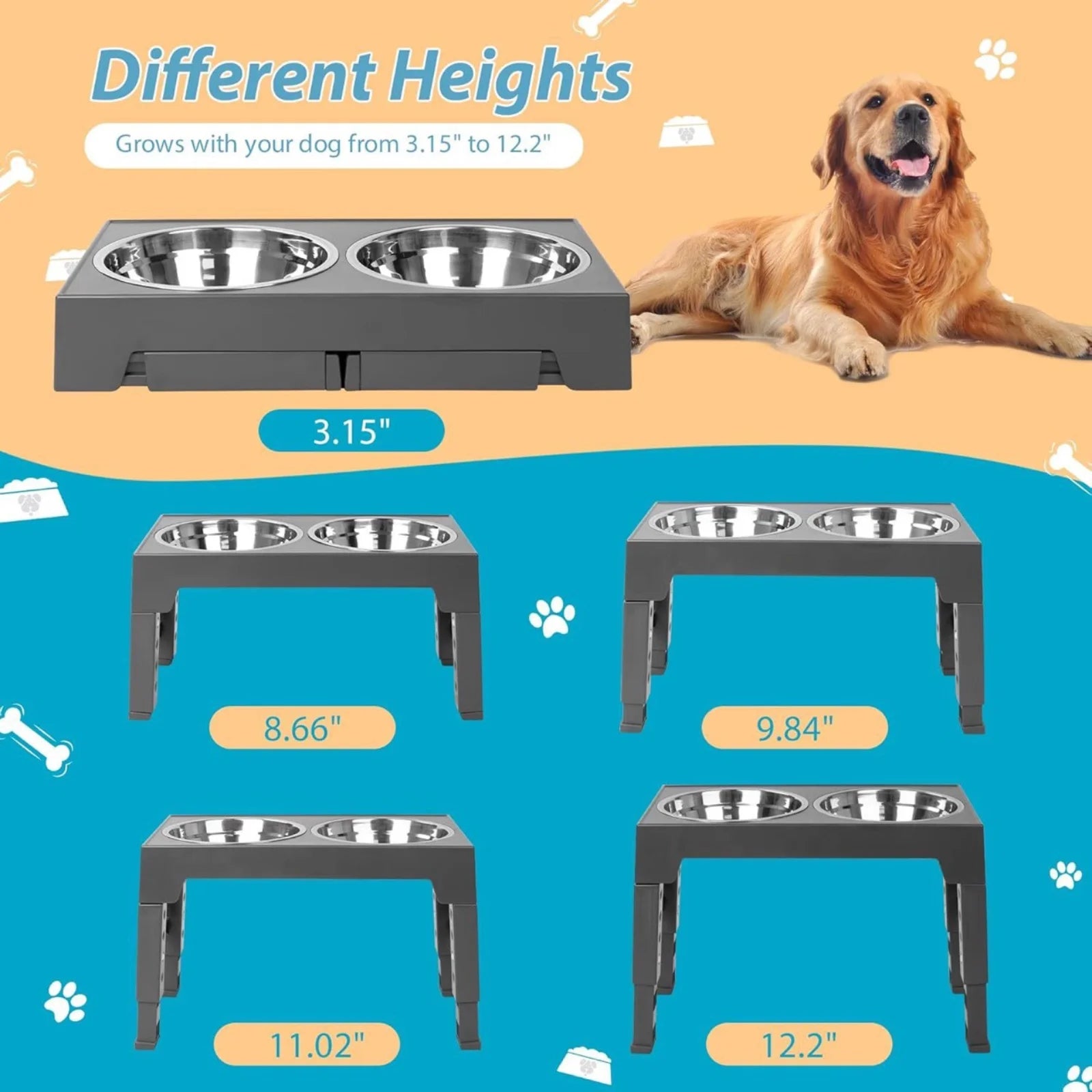 Comedero Elevado Ajustable con Sistema Slow Feeding
